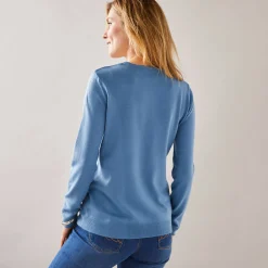 Trui En Vest<Blancheporte Effen trui met ronde hals, zachte touch grijsblauw