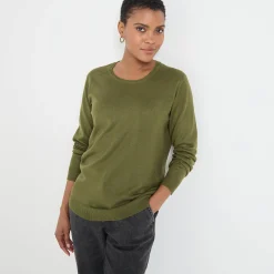 Trui En Vest<Blancheporte Effen trui met ronde hals, zachte touch kaki