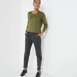 Trui En Vest<Blancheporte Effen trui met ronde hals, zachte touch kaki