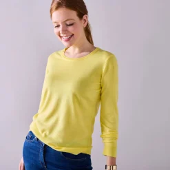 Trui En Vest<Blancheporte Effen trui met ronde hals, zachte touch lichtgeel