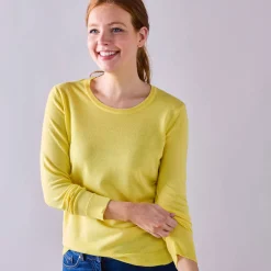 Trui En Vest<Blancheporte Effen trui met ronde hals, zachte touch lichtgeel