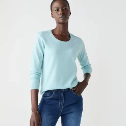 Trui En Vest<Blancheporte Effen trui met ronde hals, zachte touch watergroen