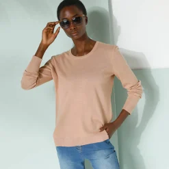 Trui En Vest<Blancheporte Effen trui met ronde hals, zachte touch beige