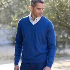 Feestoutfits Heren|Trui En Vest<Blancheporte Effen trui met V-hals blauw