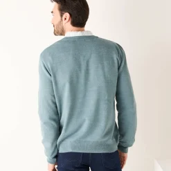 Trui En Vest<Blancheporte Effen trui met V-hals chiné aqua