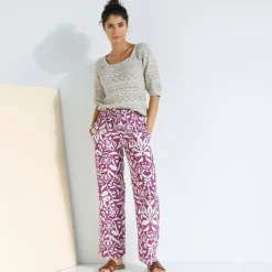 Trui En Vest<Blancheporte Effen trui met vierkante hals, ajourtricot beige