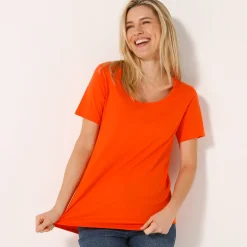 T-Shirt En Topje<Blancheporte Effen T-shirt in biokatoen met ronde hals, eco-verantwoord oranje