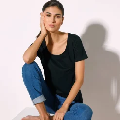 T-Shirt En Topje<Blancheporte Effen T-shirt in biokatoen met ronde hals, eco-verantwoord zwart