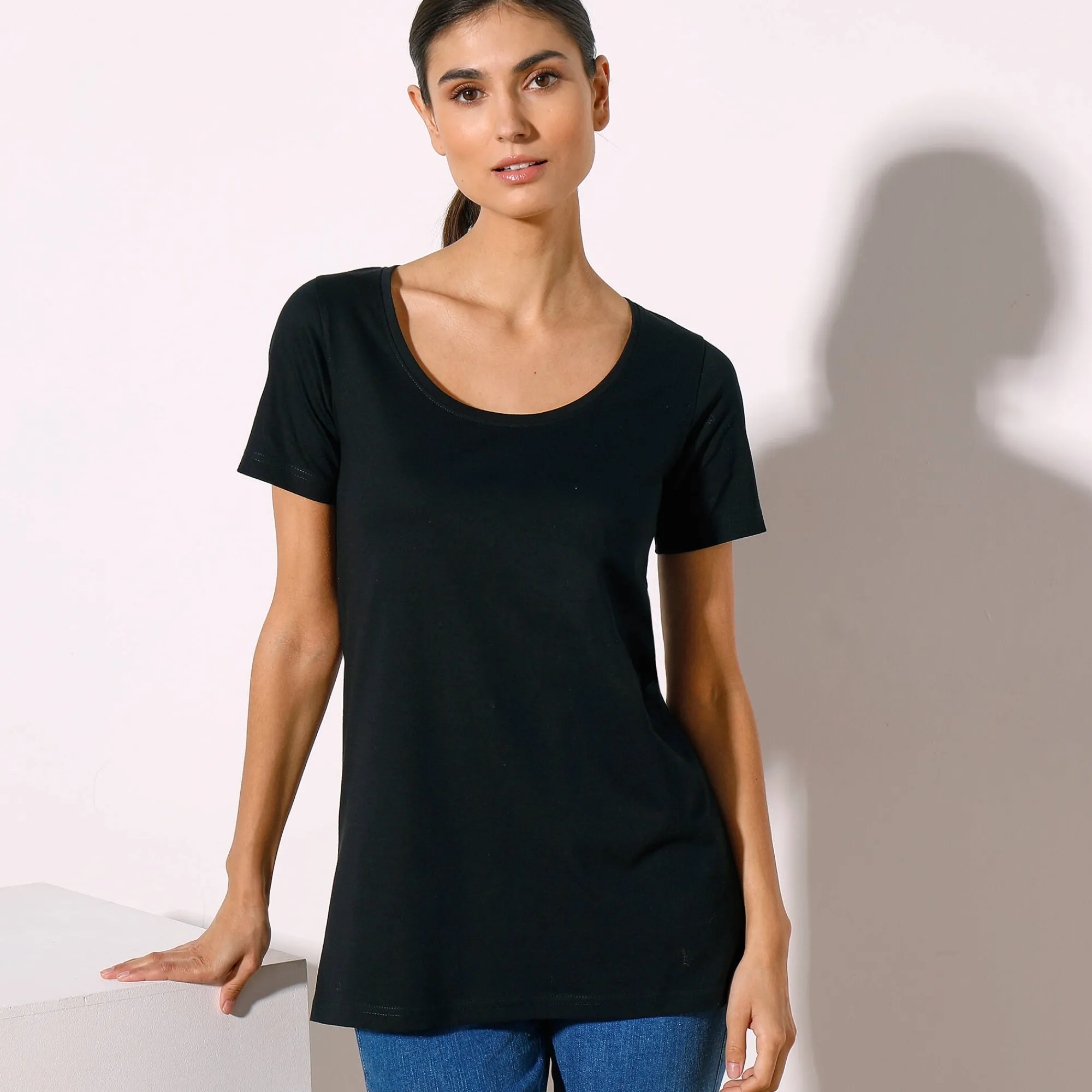 T-Shirt En Topje<Blancheporte Effen T-shirt in biokatoen met ronde hals, eco-verantwoord zwart