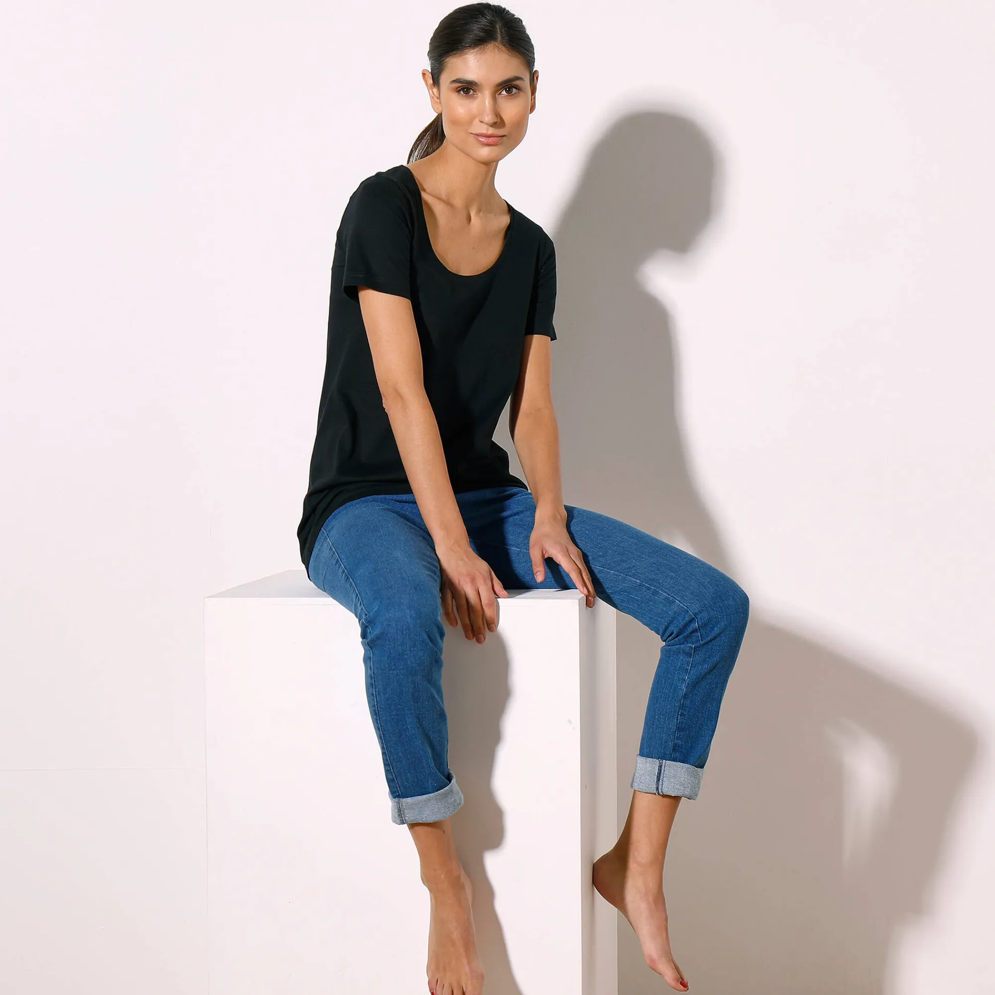 T-Shirt En Topje<Blancheporte Effen T-shirt in biokatoen met ronde hals, eco-verantwoord zwart