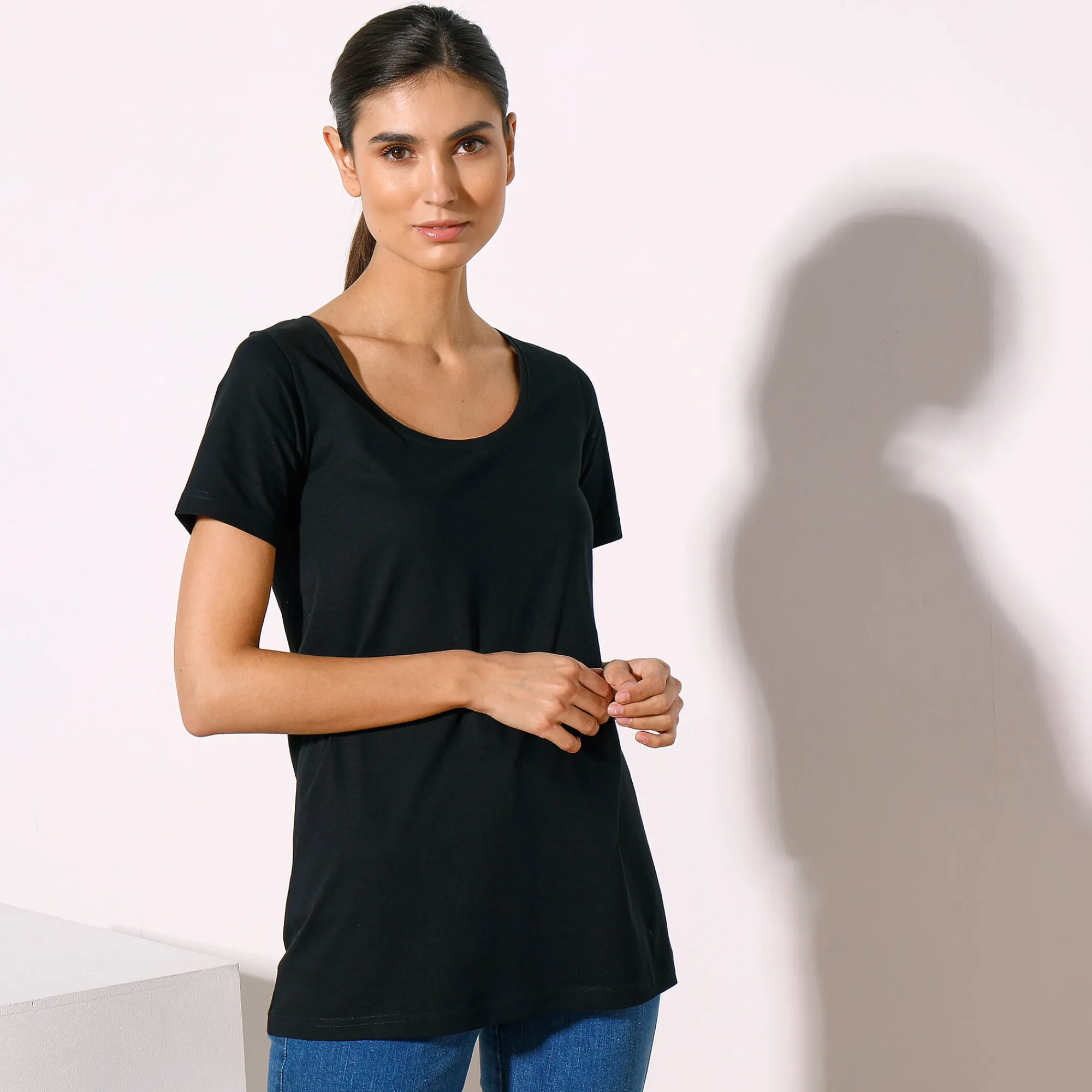 T-Shirt En Topje<Blancheporte Effen T-shirt in biokatoen met ronde hals, eco-verantwoord zwart