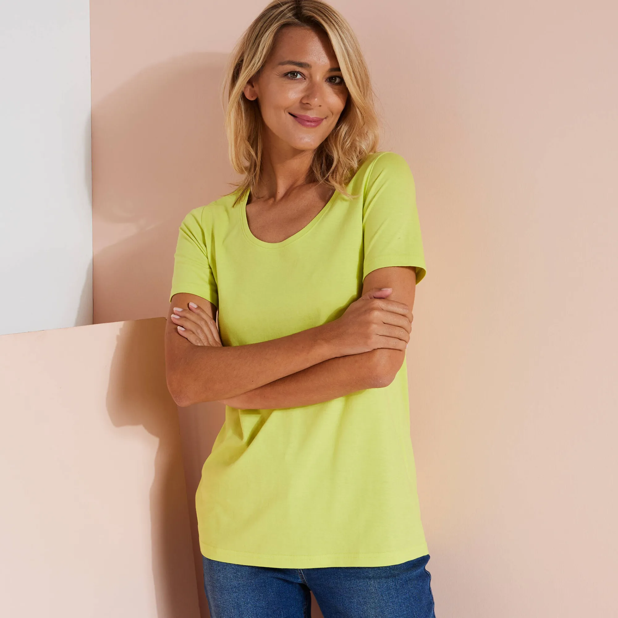 T-Shirt En Topje<Blancheporte Effen T-shirt in biokatoen met ronde hals, eco-verantwoord anijs