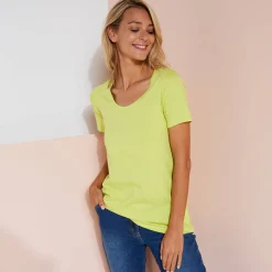 T-Shirt En Topje<Blancheporte Effen T-shirt in biokatoen met ronde hals, eco-verantwoord anijs