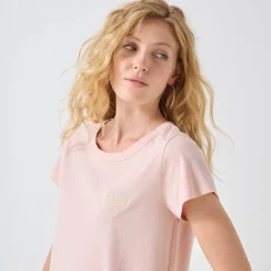 T-Shirt En Topje<Blancheporte Effen T-shirt met 'hart' borduursel, korte mouwen zachtroze