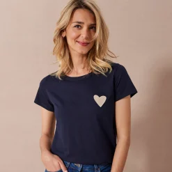T-Shirt En Topje<Blancheporte Effen T-shirt met 'hart' borduursel, korte mouwen marine