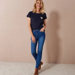 T-Shirt En Topje<Blancheporte Effen T-shirt met 'hart' borduursel, korte mouwen marine