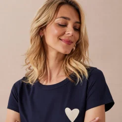 T-Shirt En Topje<Blancheporte Effen T-shirt met 'hart' borduursel, korte mouwen marine