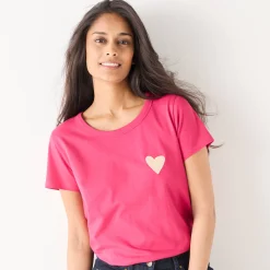 T-Shirt En Topje<Blancheporte Effen T-shirt met 'hart' borduursel, korte mouwen roze