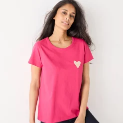T-Shirt En Topje<Blancheporte Effen T-shirt met 'hart' borduursel, korte mouwen roze