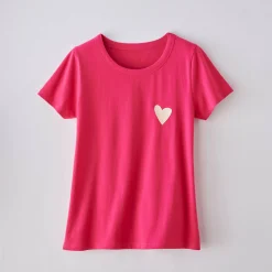 T-Shirt En Topje<Blancheporte Effen T-shirt met 'hart' borduursel, korte mouwen roze
