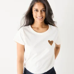 T-Shirt En Topje<Blancheporte Effen T-shirt met 'hart' borduursel, korte mouwen ecru / chocolade