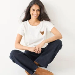 T-Shirt En Topje<Blancheporte Effen T-shirt met 'hart' borduursel, korte mouwen ecru / chocolade