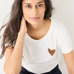 T-Shirt En Topje<Blancheporte Effen T-shirt met 'hart' borduursel, korte mouwen ecru / chocolade