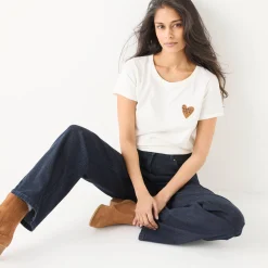 T-Shirt En Topje<Blancheporte Effen T-shirt met 'hart' borduursel, korte mouwen ecru / chocolade