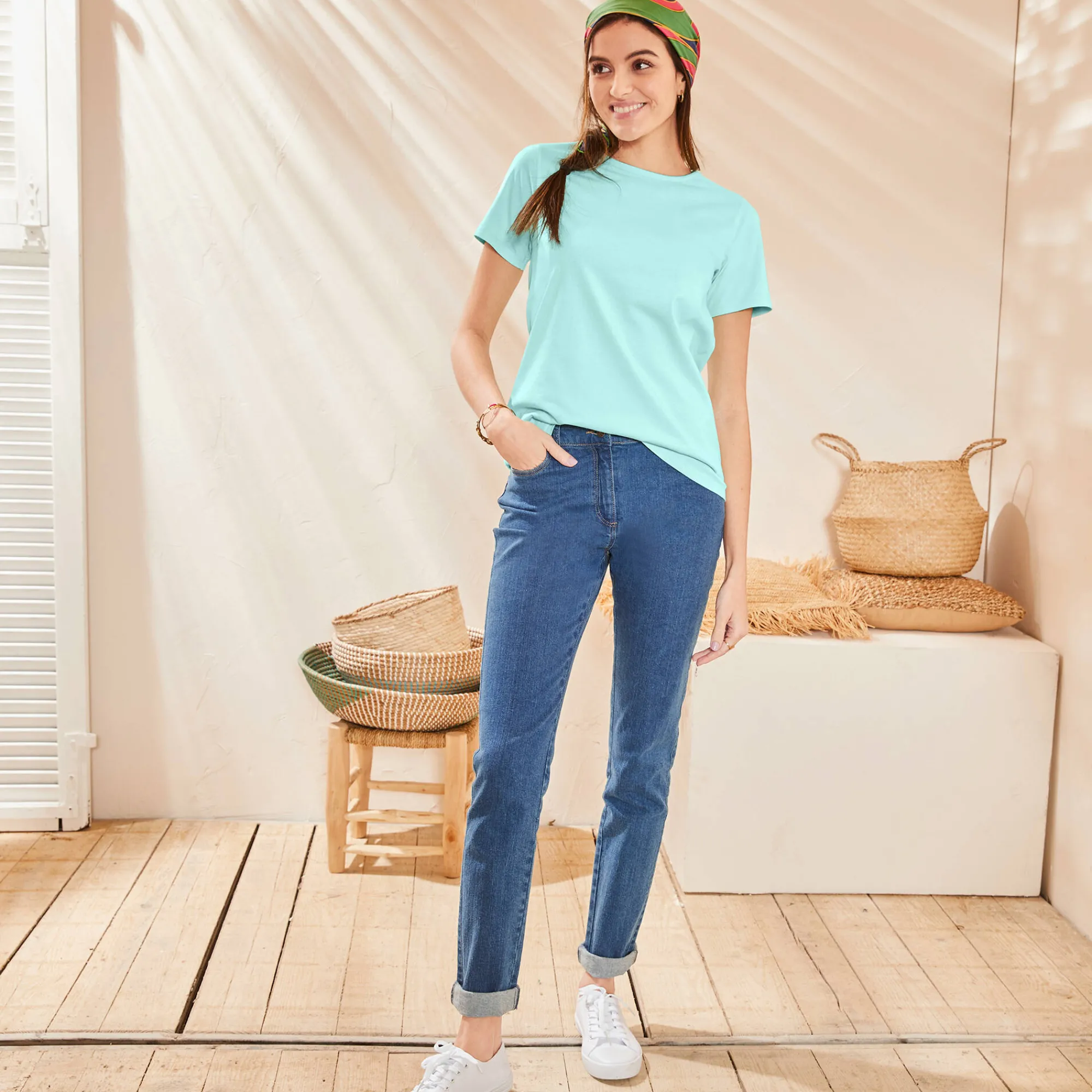 T-Shirt En Topje<Blancheporte Effen T-shirt met korte mouwen aqua