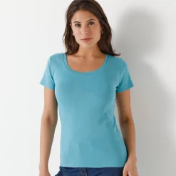 T-Shirt En Topje<Blancheporte Effen T-shirt met korte mouwen en ronde hals in biokatoen(**) celadon