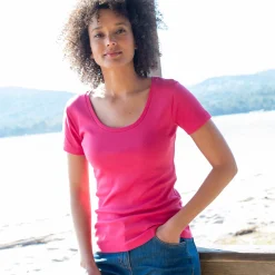 T-Shirt En Topje<Blancheporte Effen T-shirt met korte mouwen en ronde hals in biokatoen(**) framboos
