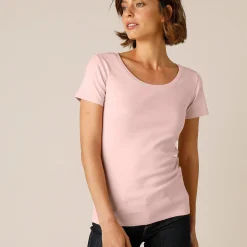 T-Shirt En Topje<Blancheporte Effen T-shirt met korte mouwen en ronde hals in biokatoen(**) poederroze