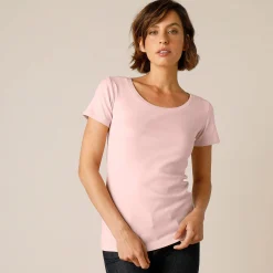 T-Shirt En Topje<Blancheporte Effen T-shirt met korte mouwen en ronde hals in biokatoen(**) poederroze