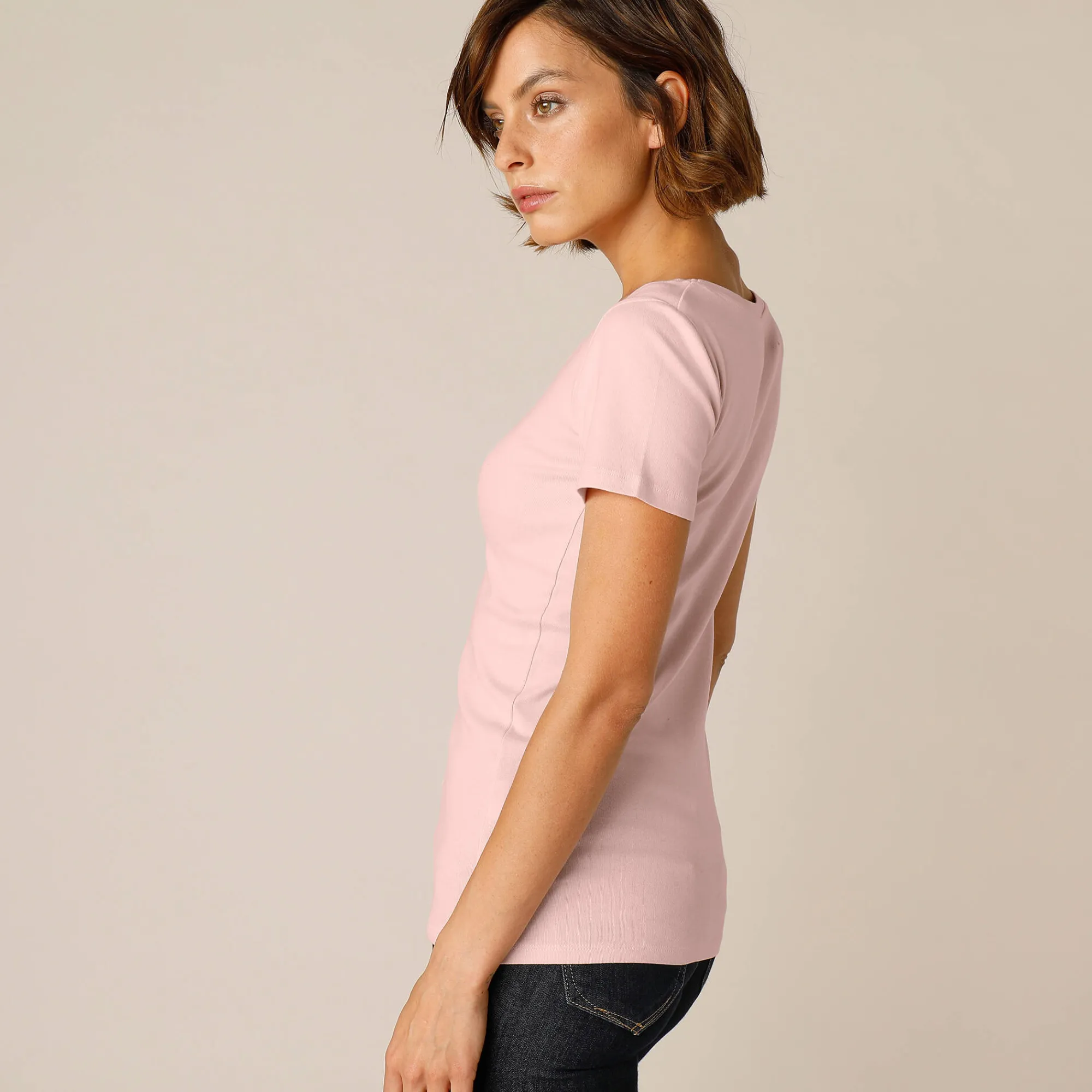 T-Shirt En Topje<Blancheporte Effen T-shirt met korte mouwen en ronde hals in biokatoen(**) poederroze