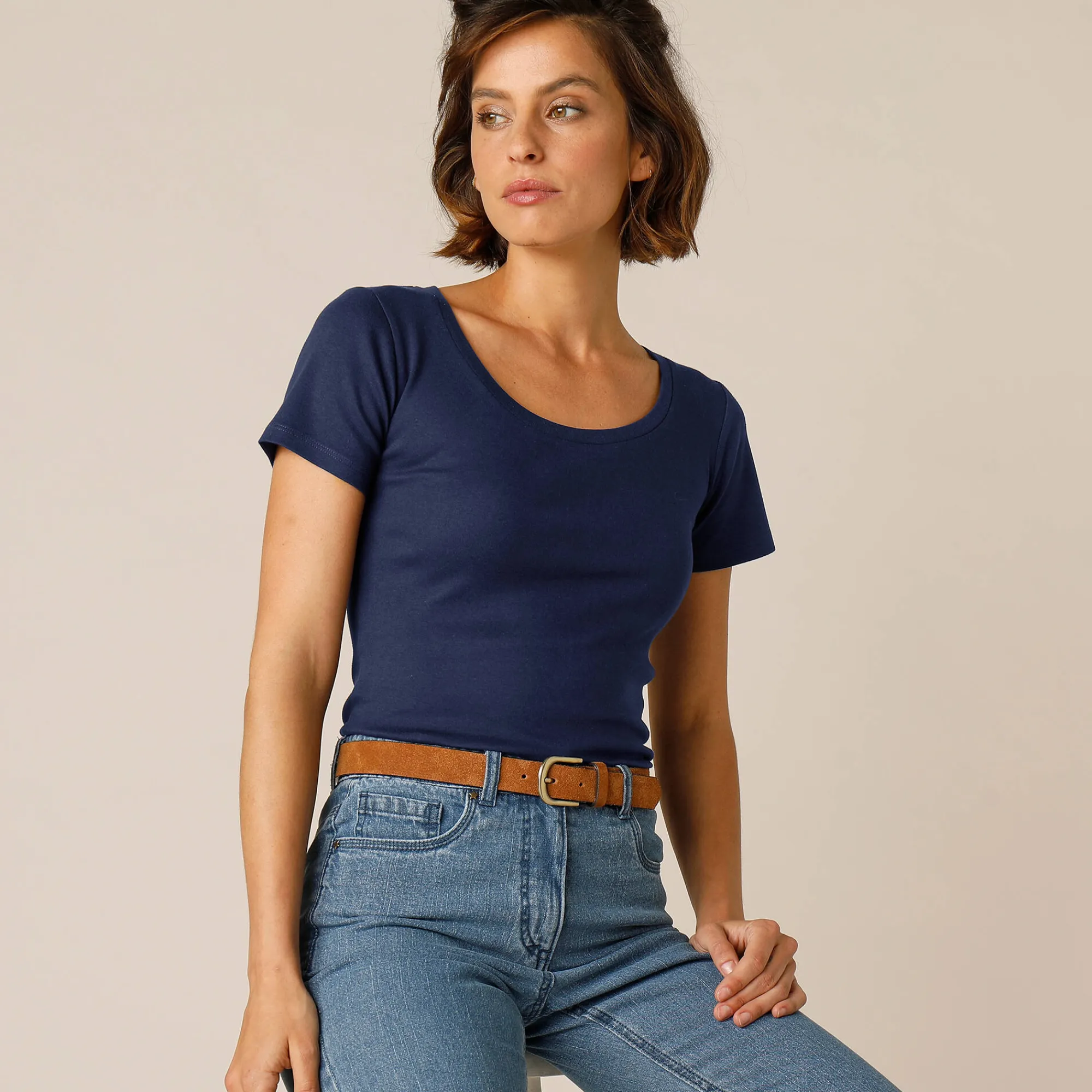 T-Shirt En Topje<Blancheporte Effen T-shirt met korte mouwen en ronde hals in biokatoen(**) marine