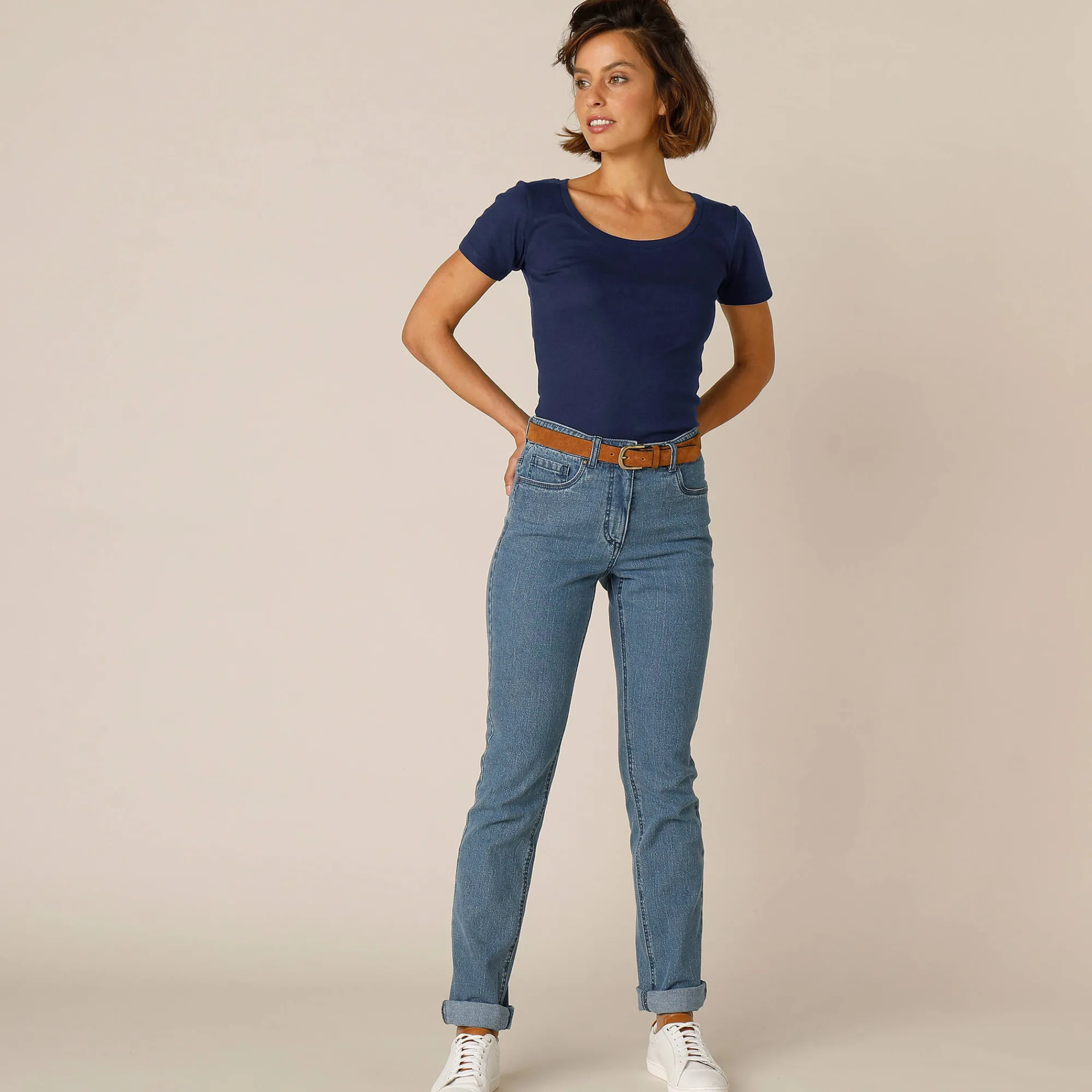 T-Shirt En Topje<Blancheporte Effen T-shirt met korte mouwen en ronde hals in biokatoen(**) marine
