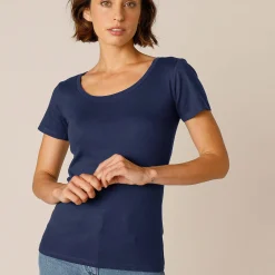 T-Shirt En Topje<Blancheporte Effen T-shirt met korte mouwen en ronde hals in biokatoen(**) marine