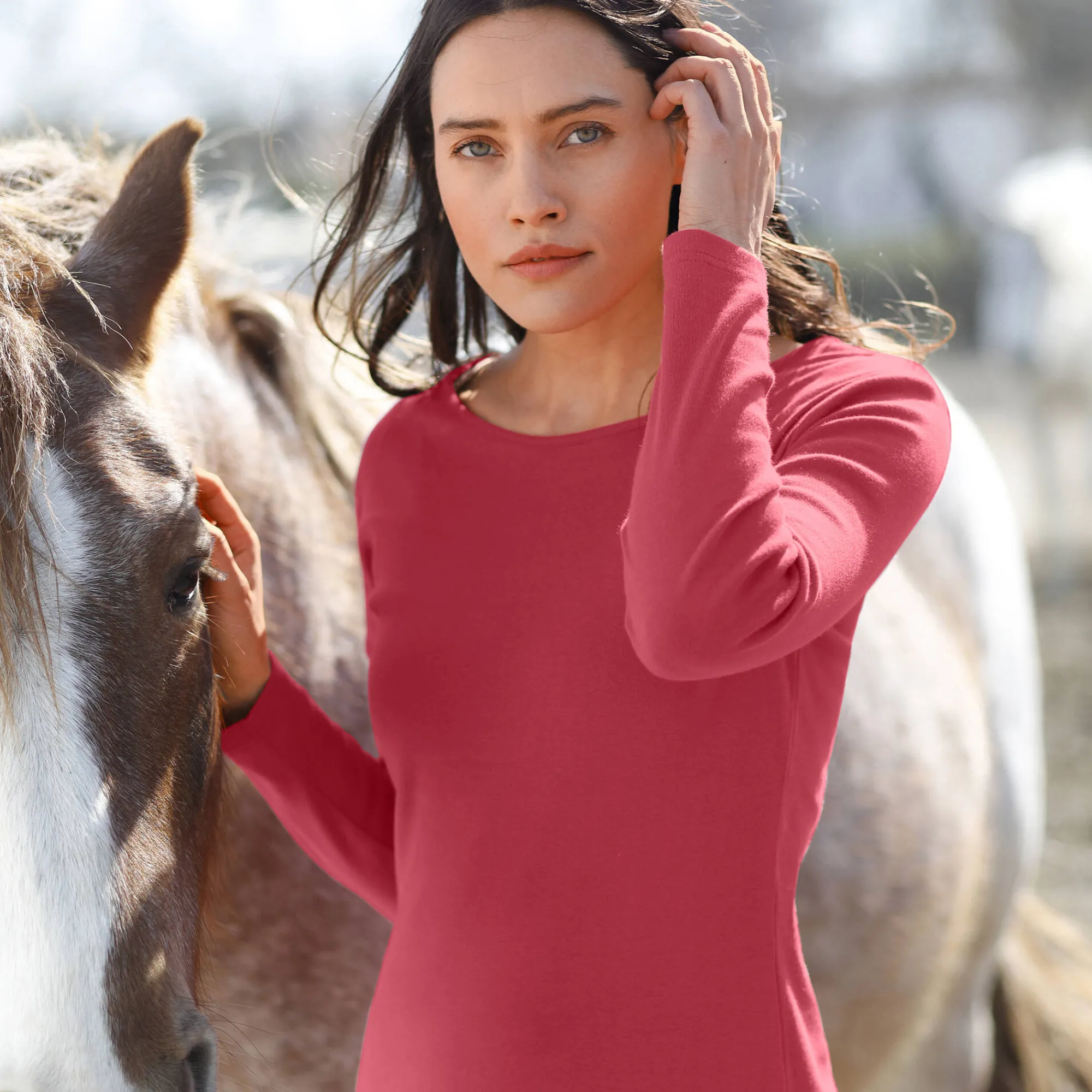 T-Shirt En Topje<Blancheporte Effen T-shirt met lange mouwen in biokatoen(**) kersenrood