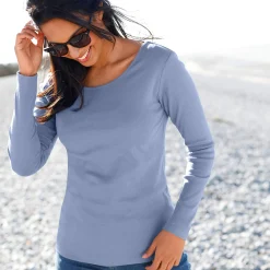 T-Shirt En Topje<Blancheporte Effen T-shirt met lange mouwen in biokatoen(**) grijsblauw