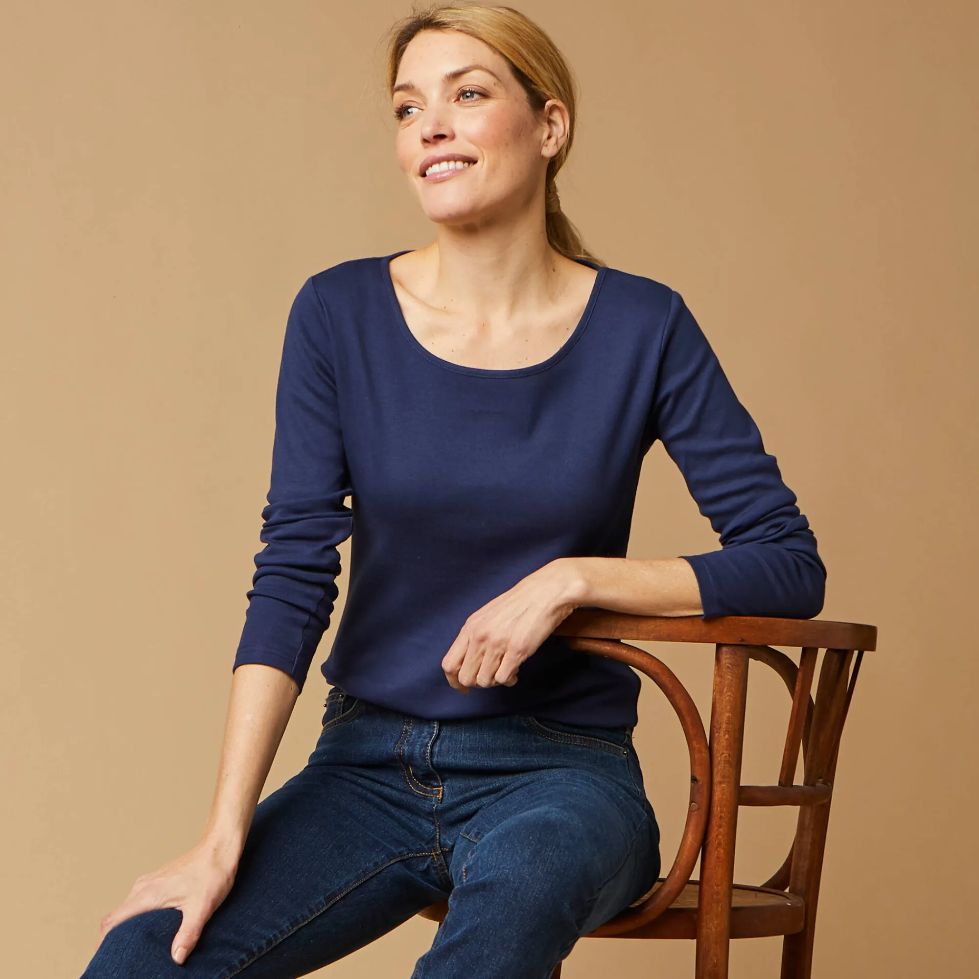 T-Shirt En Topje<Blancheporte Effen T-shirt met lange mouwen in biokatoen(**) marine