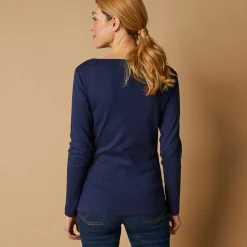 T-Shirt En Topje<Blancheporte Effen T-shirt met lange mouwen in biokatoen(**) marine