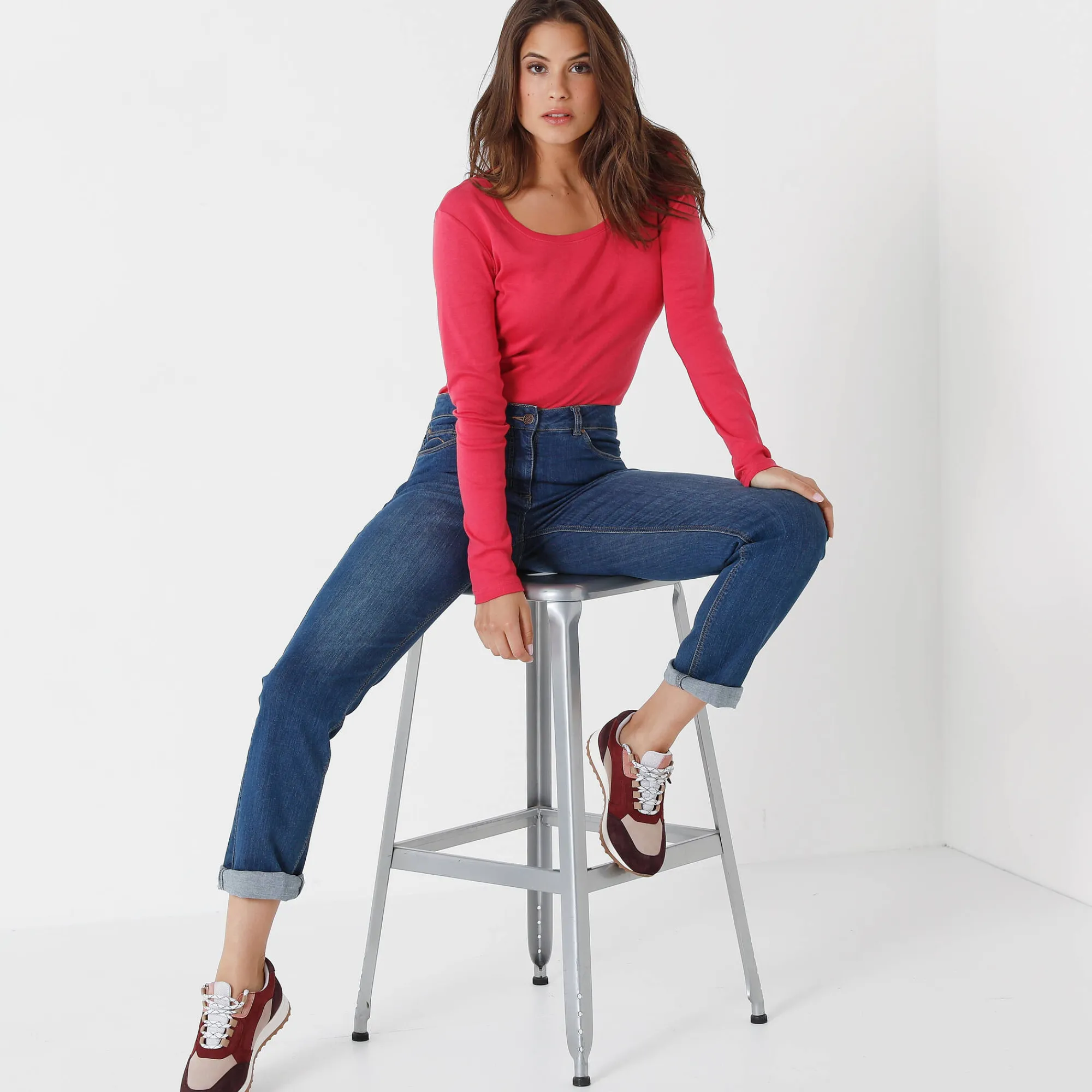 T-Shirt En Topje<Blancheporte Effen T-shirt met lange mouwen in biokatoen(**) framboos
