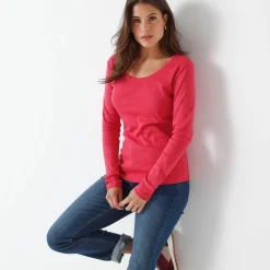 T-Shirt En Topje<Blancheporte Effen T-shirt met lange mouwen in biokatoen(**) framboos