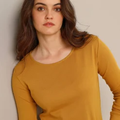 T-Shirt En Topje<Blancheporte Effen T-shirt met lange mouwen in biokatoen(**) kerrie