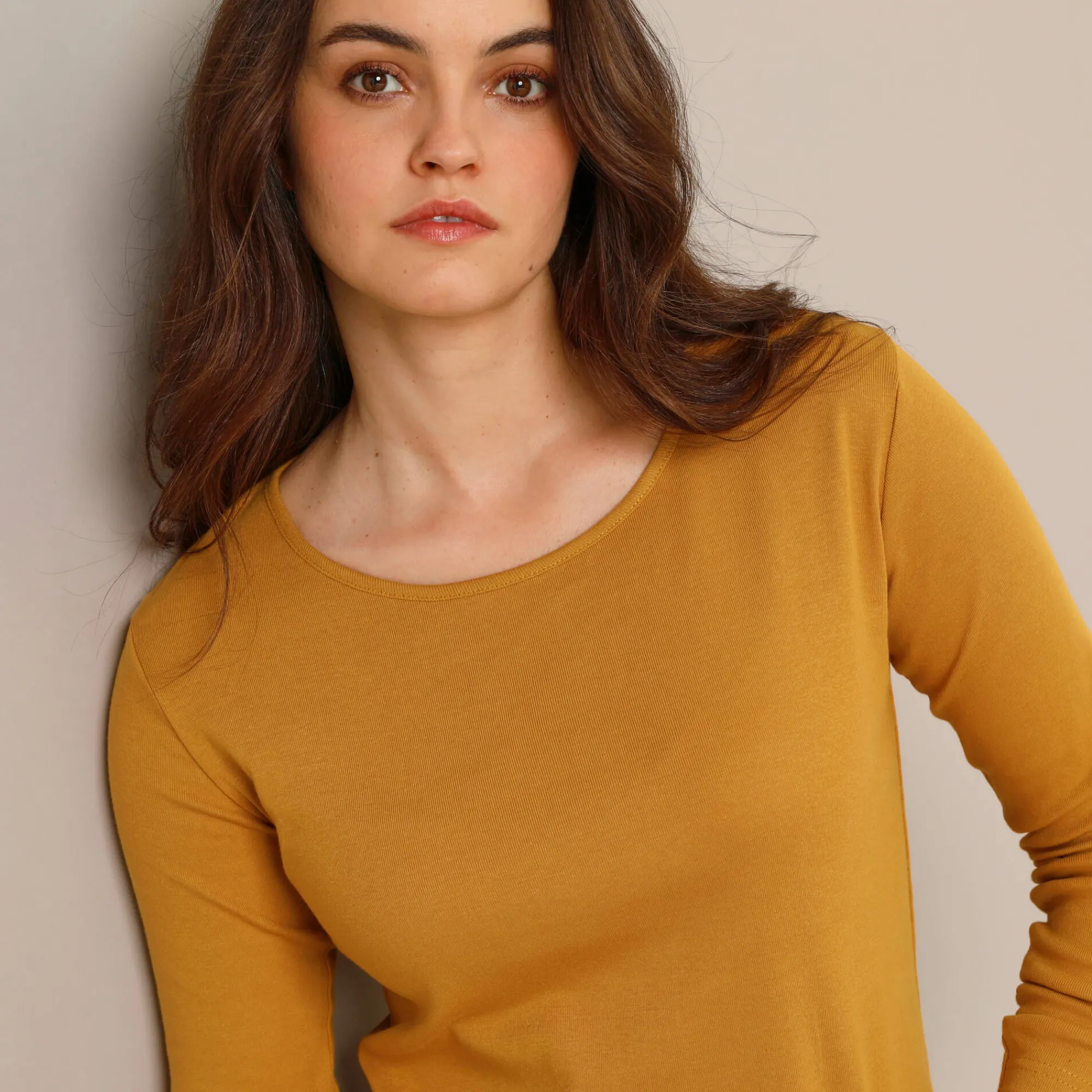 T-Shirt En Topje<Blancheporte Effen T-shirt met lange mouwen in biokatoen(**) kerrie