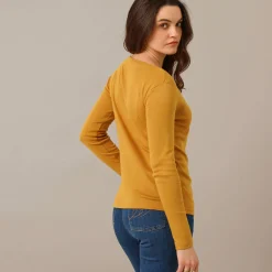 T-Shirt En Topje<Blancheporte Effen T-shirt met lange mouwen in biokatoen(**) kerrie
