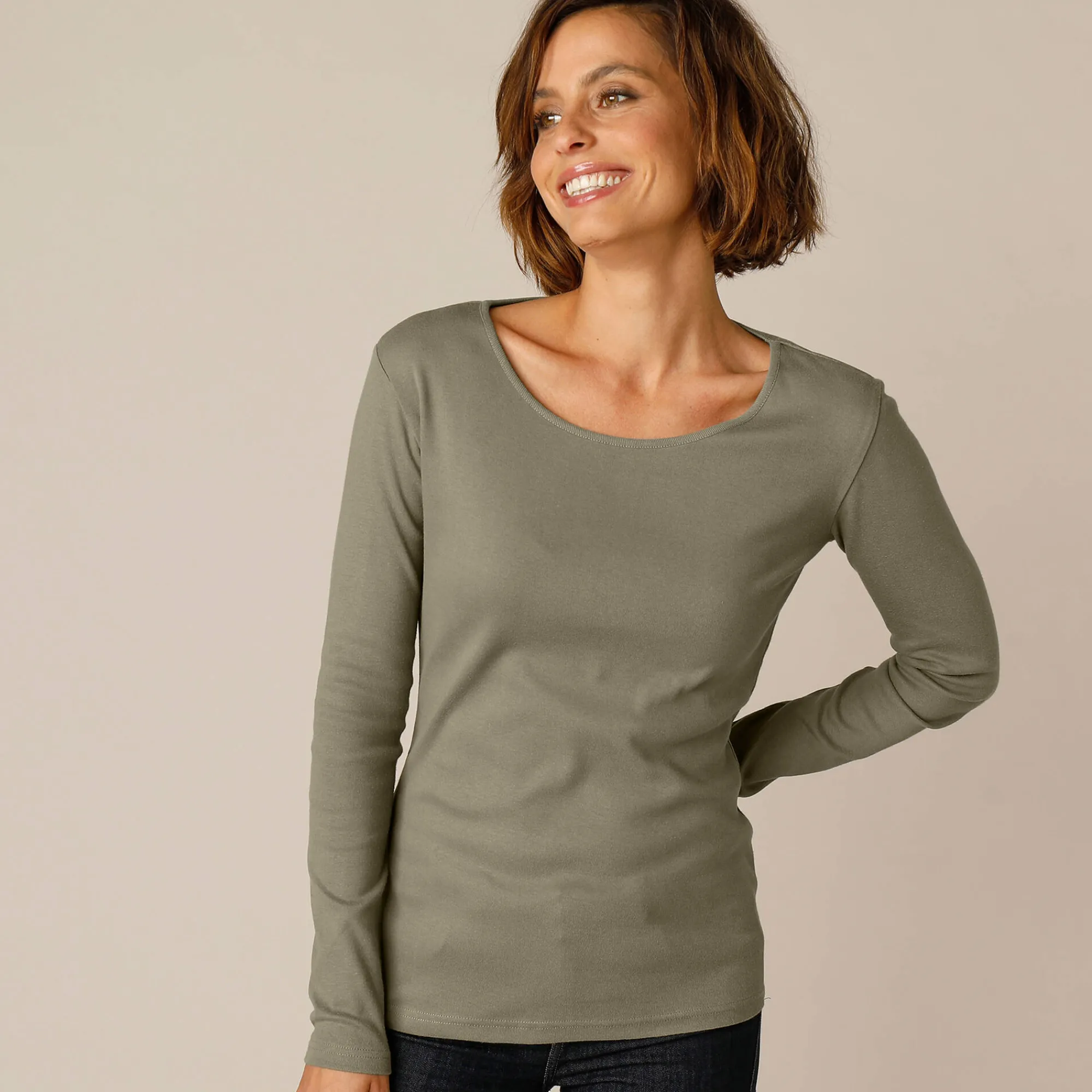 T-Shirt En Topje<Blancheporte Effen T-shirt met lange mouwen in biokatoen(**) kaki