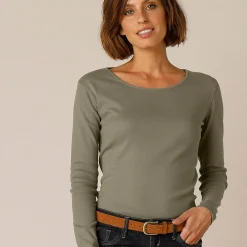 T-Shirt En Topje<Blancheporte Effen T-shirt met lange mouwen in biokatoen(**) kaki