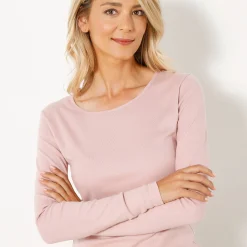 T-Shirt En Topje<Blancheporte Effen T-shirt met lange mouwen in biokatoen(**) grijsroze