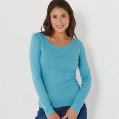 T-Shirt En Topje<Blancheporte Effen T-shirt met lange mouwen in biokatoen(**) celadon
